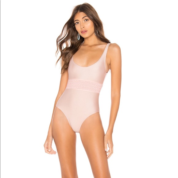 TULAROSA swimsuit L maillot 1-piece ivory strappy with blush pink and mocha